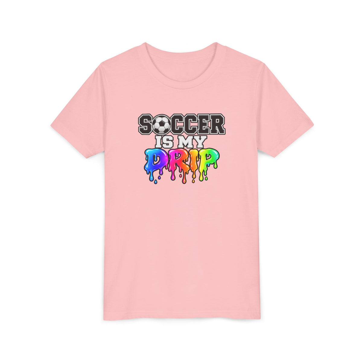 Youth Tee — "Soccer Is My Drip" Colorful Drip Soccer Graphic
