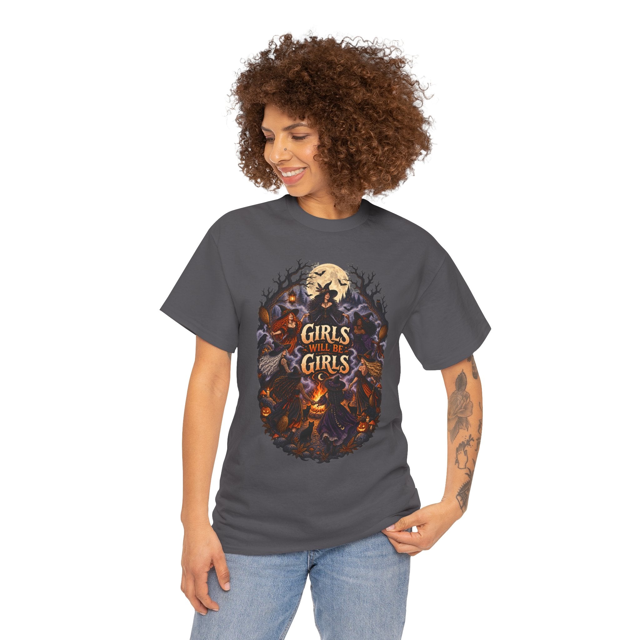 Girls Will Be Girls T-Shirt — Witchy Campfire Illustration Tee