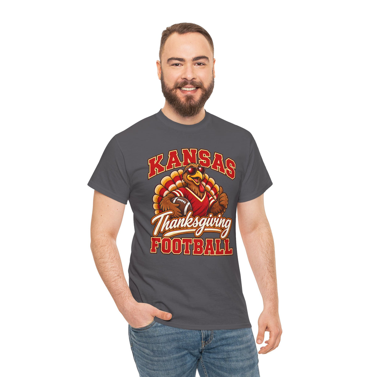 Kansas Thanksgiving Football T‑Shirt — Turkey Mascot Holiday Game Tee