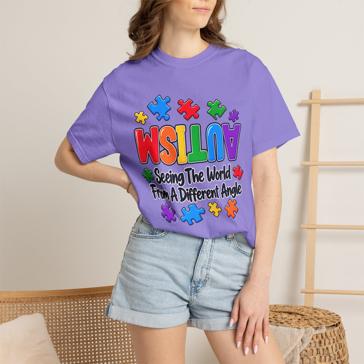 Autism Awareness T-Shirt — "Seeing the World From a Different Angle" Puzzle Design