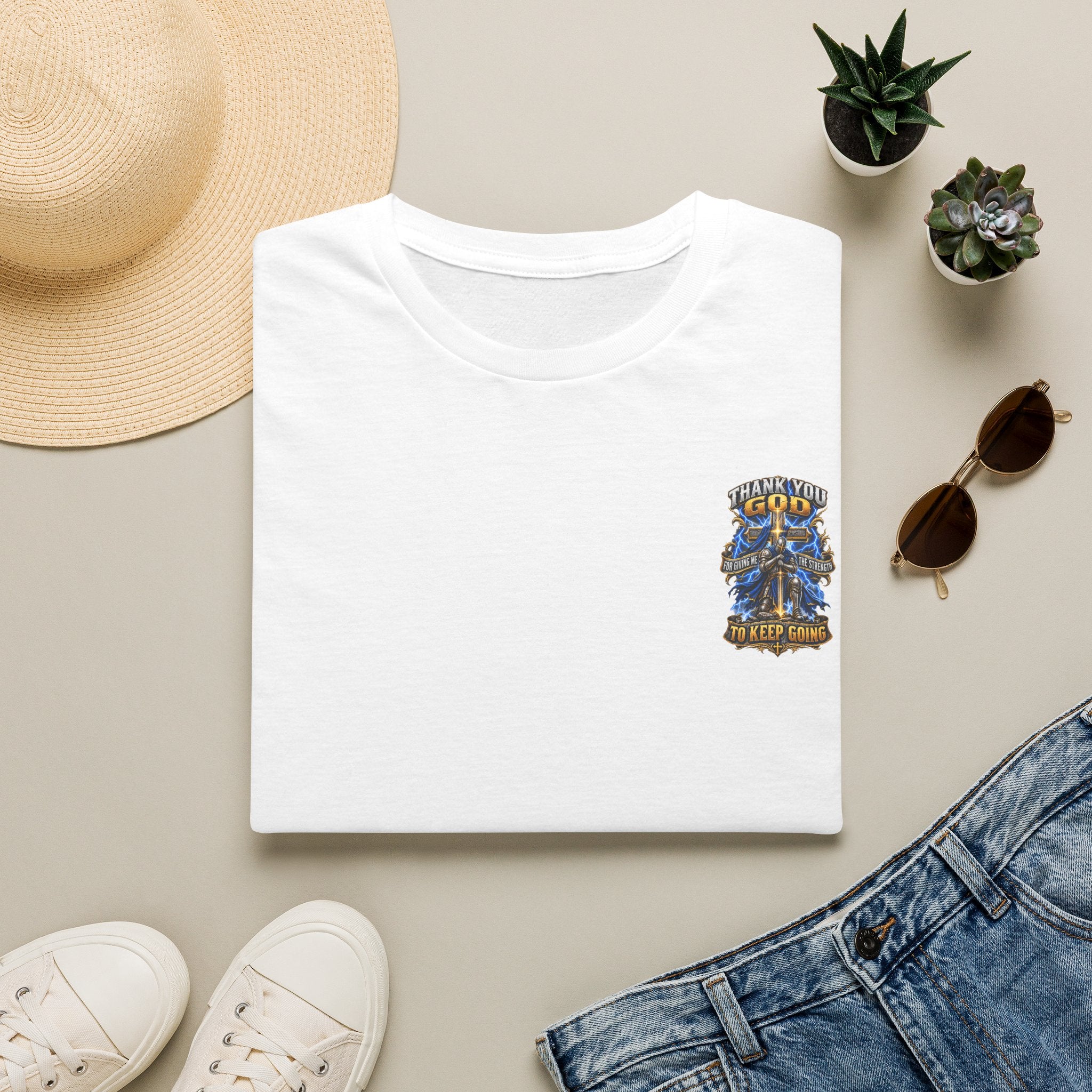 T-Shirt — "Thank You God I Keep Going" Faith Graphic Pocket Tee