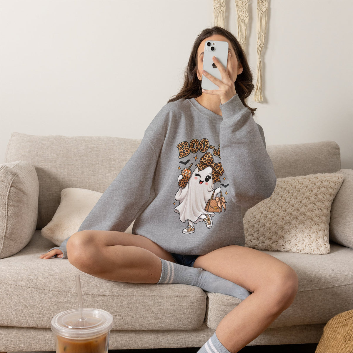 Boo-Jee Leopard Ghost Sweatshirt — Cute Halloween Graphic Crewneck