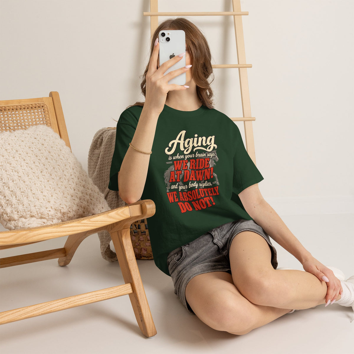 Aging: When Your Brain Says “We Ride at Dawn” Funny Graphic Tee