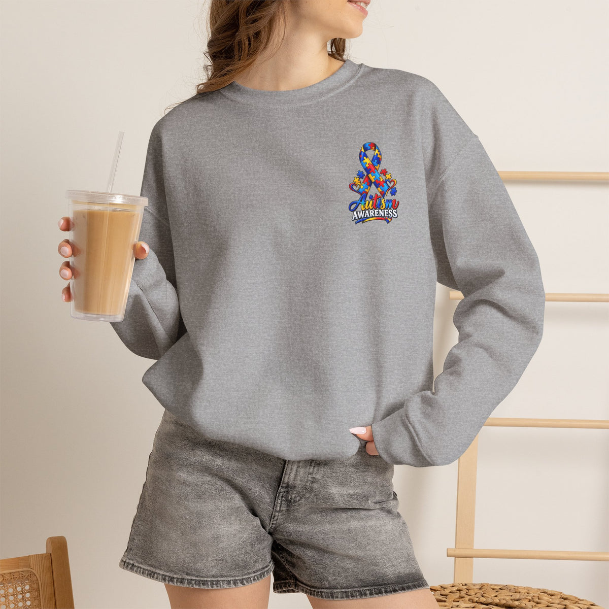 Autism Awareness Ribbon Crewneck Sweatshirt
