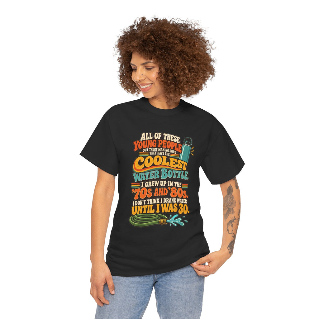 Retro 70s-80s Funny Water Bottle Tee — "Coolest Water Bottle" Graphic T-Shirt