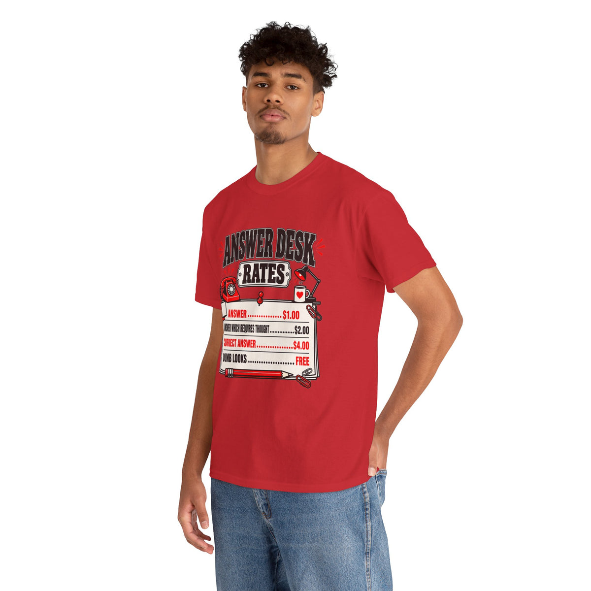 Answer Desk Rates T-Shirt — Funny Help Desk IT Support Tee ("Answer 1.00, Correct Answer 4.00")