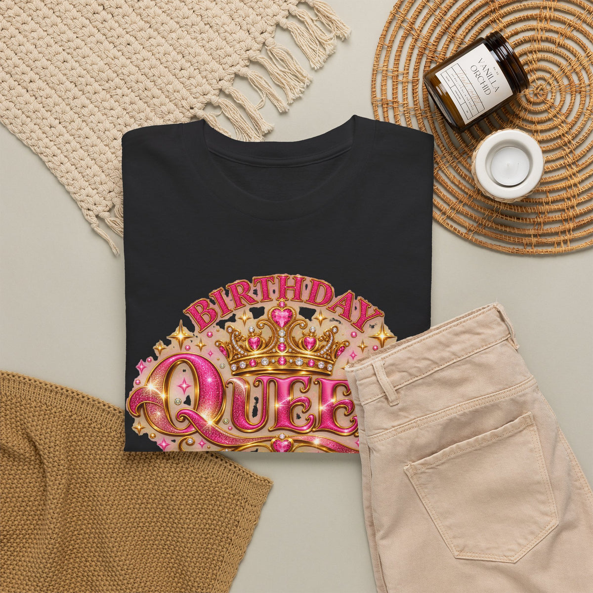 Birthday Queen Graphic T-Shirt | Pink & Gold Crown