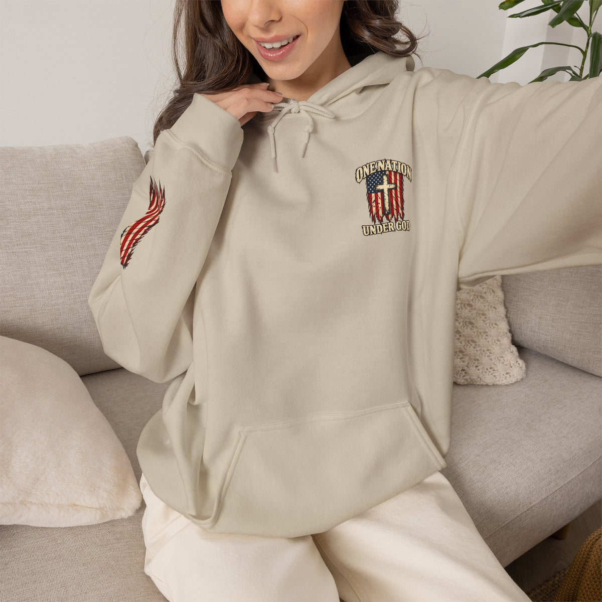 One Nation Under God Patriotic Cross Hoodie