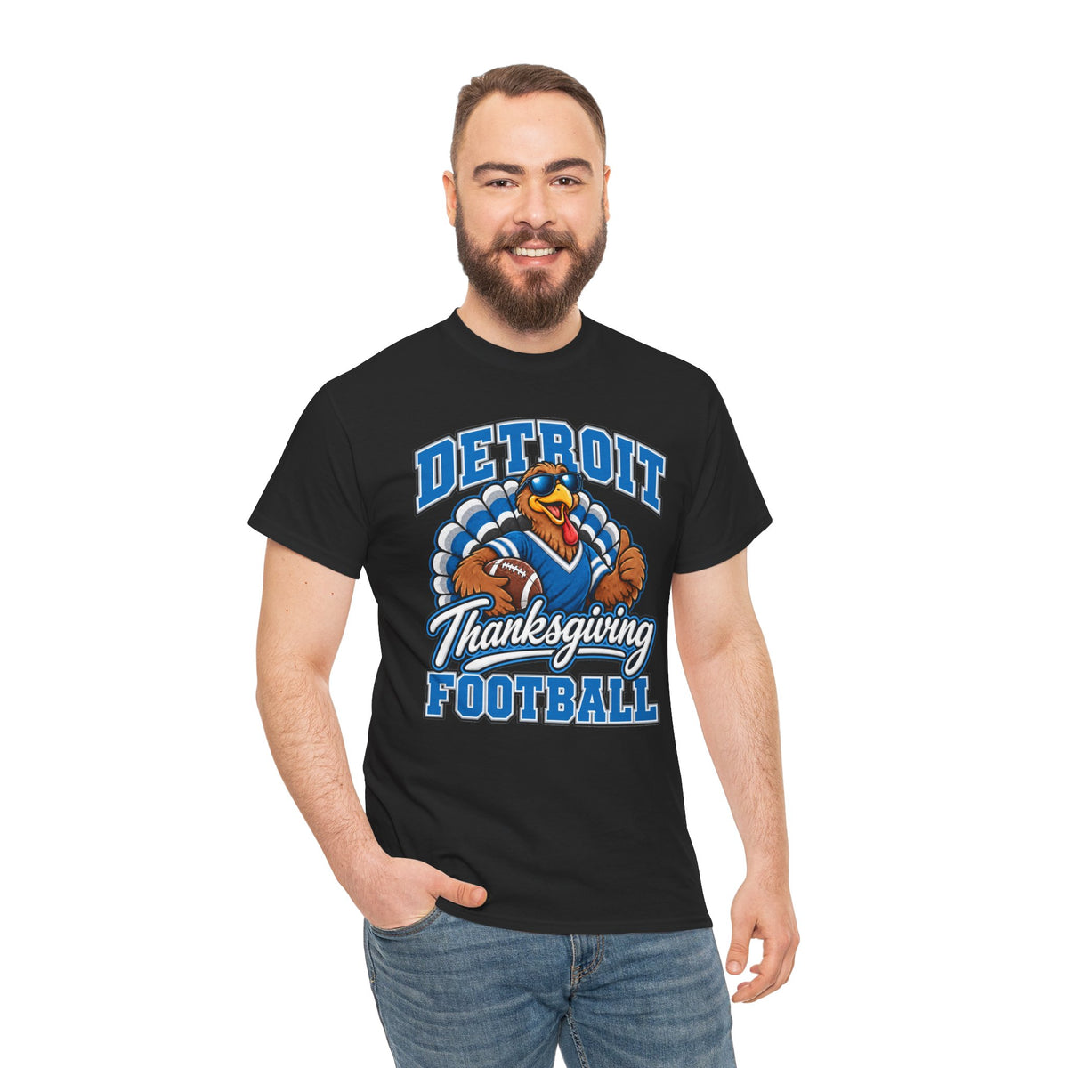 Detroit Thanksgiving Football Tee — Turkey Mascot Game Day Shirt