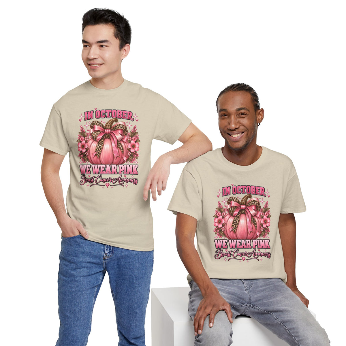 Breast Cancer Awareness T-Shirt — "In October We Wear Pink" Pumpkin Design