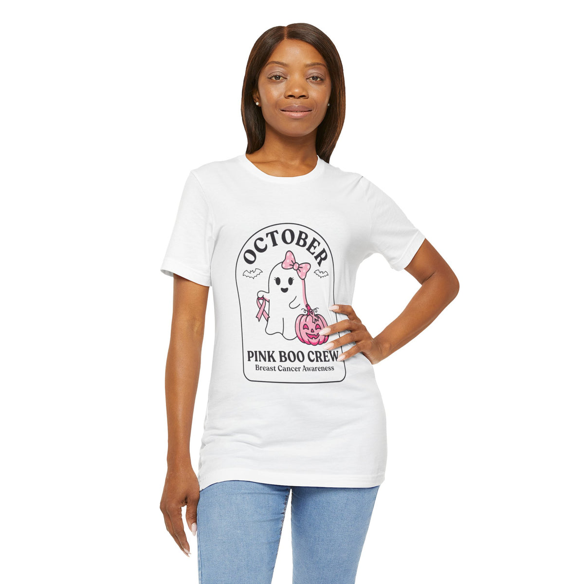 October Pink Boo Crew Tee — Breast Cancer Awareness Ghost T-Shirt