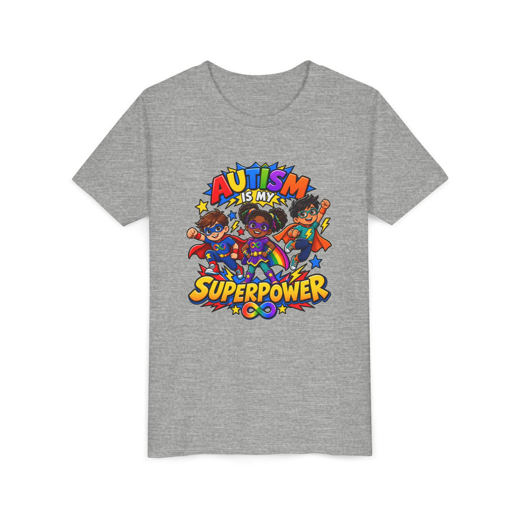 Youth Tee — "Autism Is My Superpower" Colorful Superhero Kids Shirt