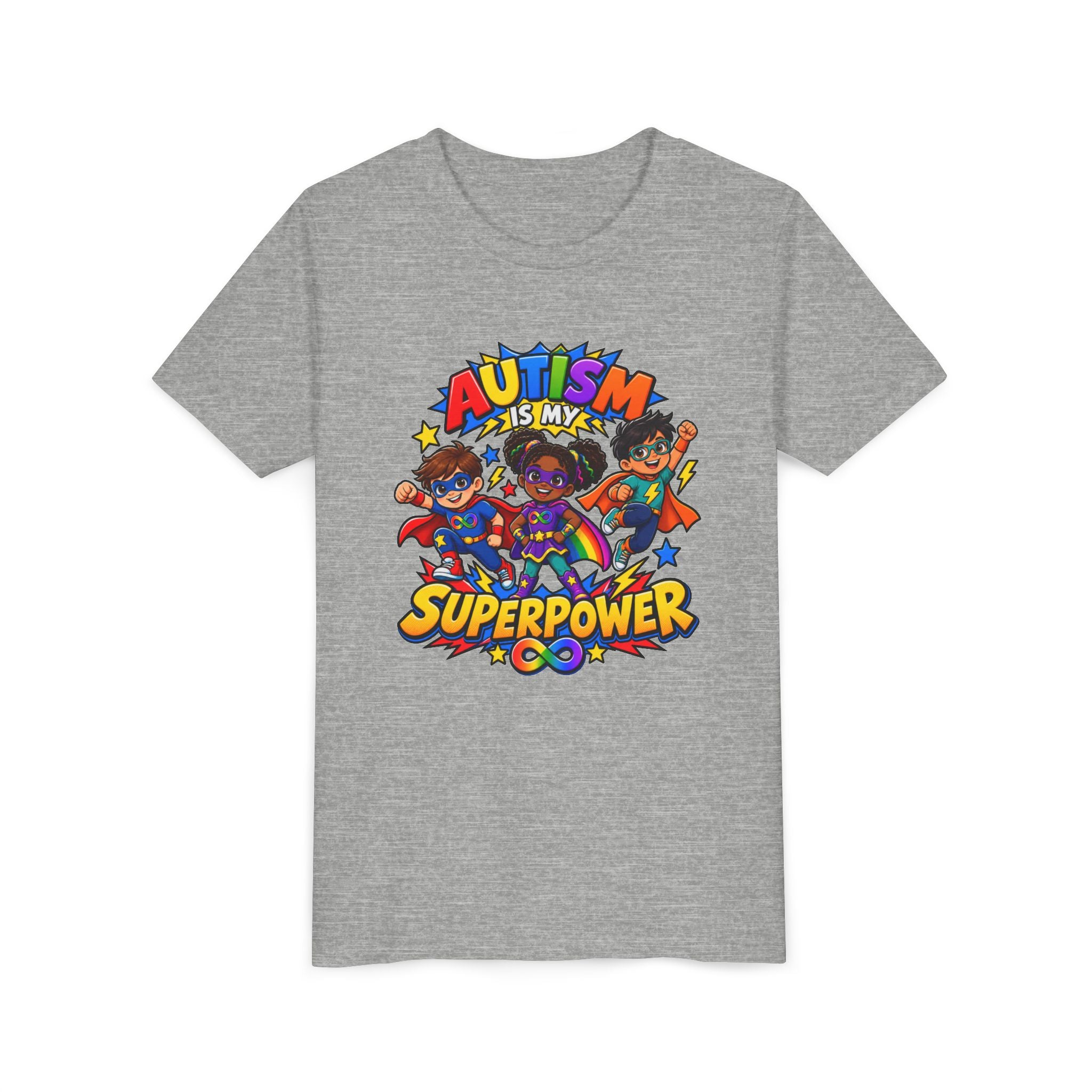 Youth Tee — "Autism Is My Superpower" Colorful Superhero Kids Shirt