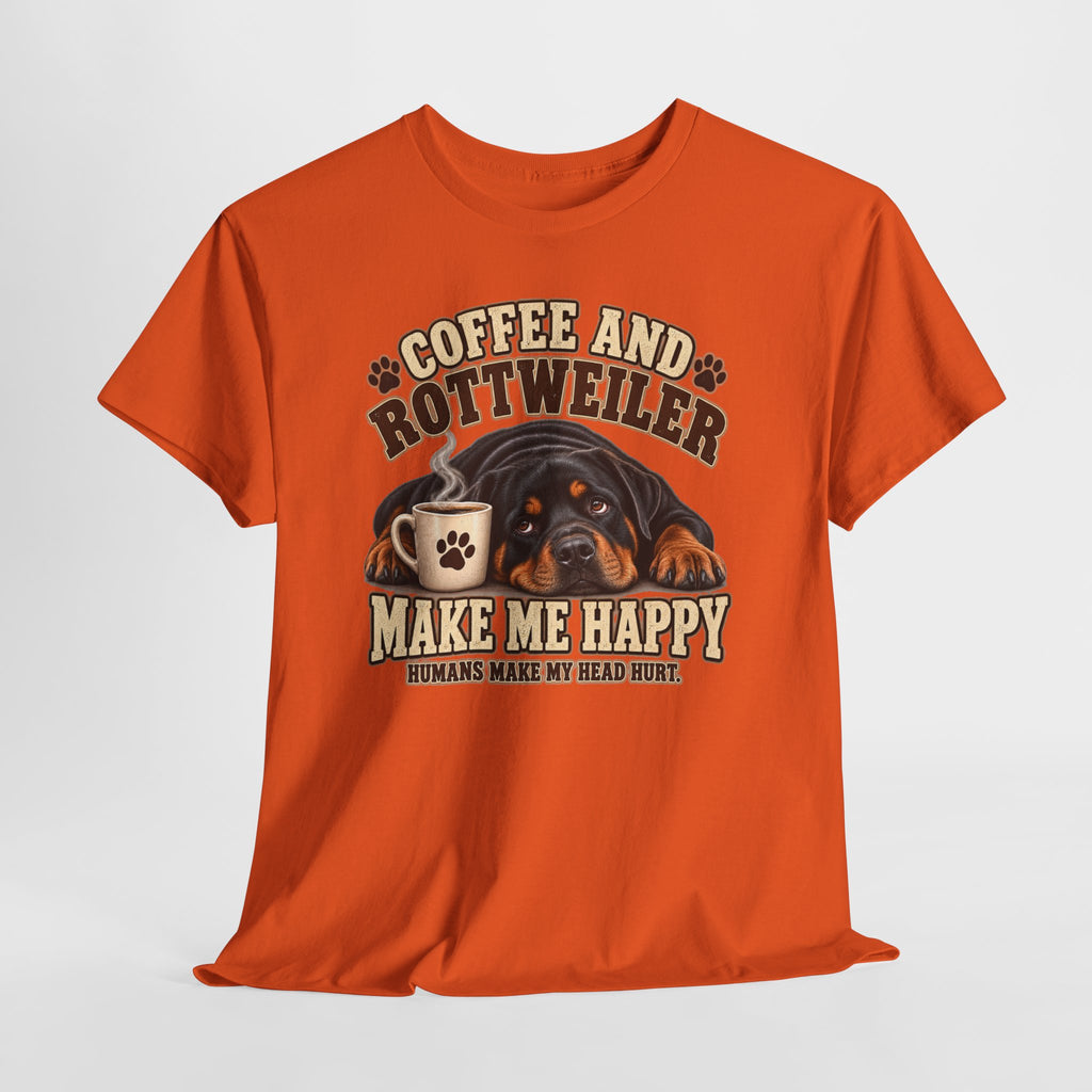 Coffee and Rottweiler Tee — "Coffee and Rottweiler Make Me Happy" Dog Lover Shirt