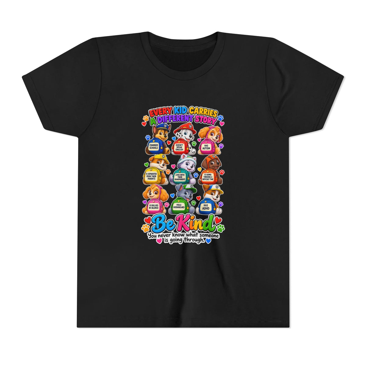 Be Kind Youth Short Sleeve Tee – Colorful Cartoon Character Shirt