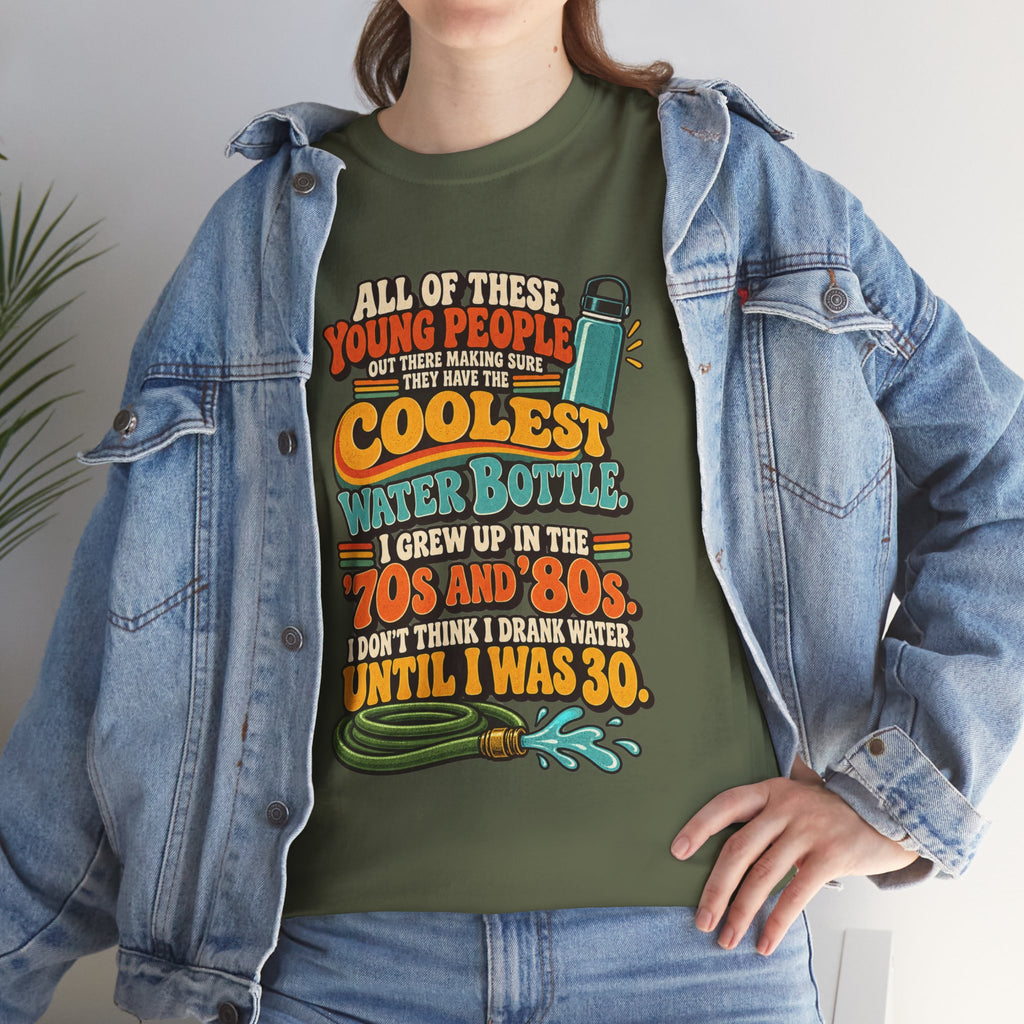 Retro 70s-80s Funny Water Bottle Tee — "Coolest Water Bottle" Graphic T-Shirt