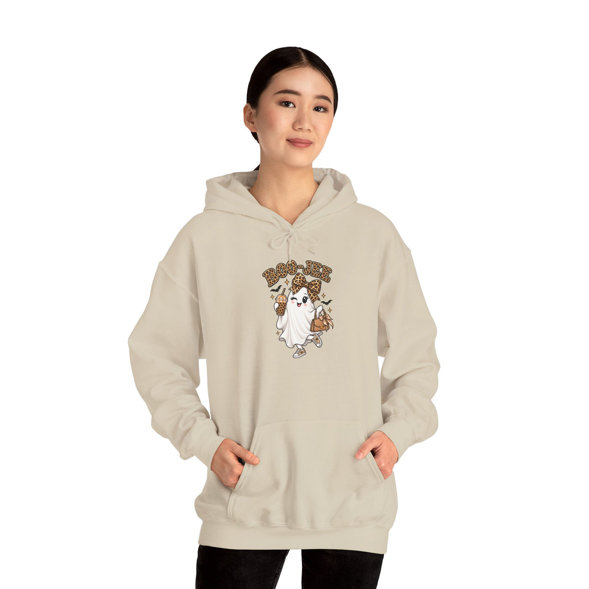 Leopard Bow Ghost Hoodie — Cute Halloween Pumpkin Sweatshirt