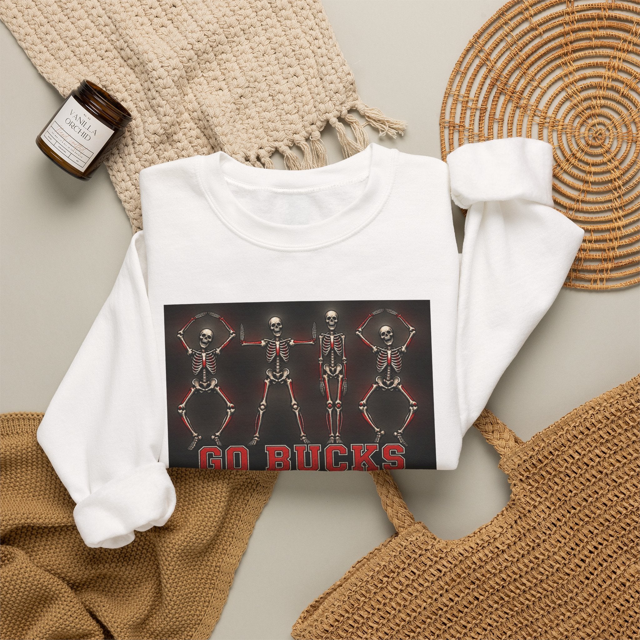 Crewneck Sweatshirt — 'Go Bucks' Dance Skeletons Graphic