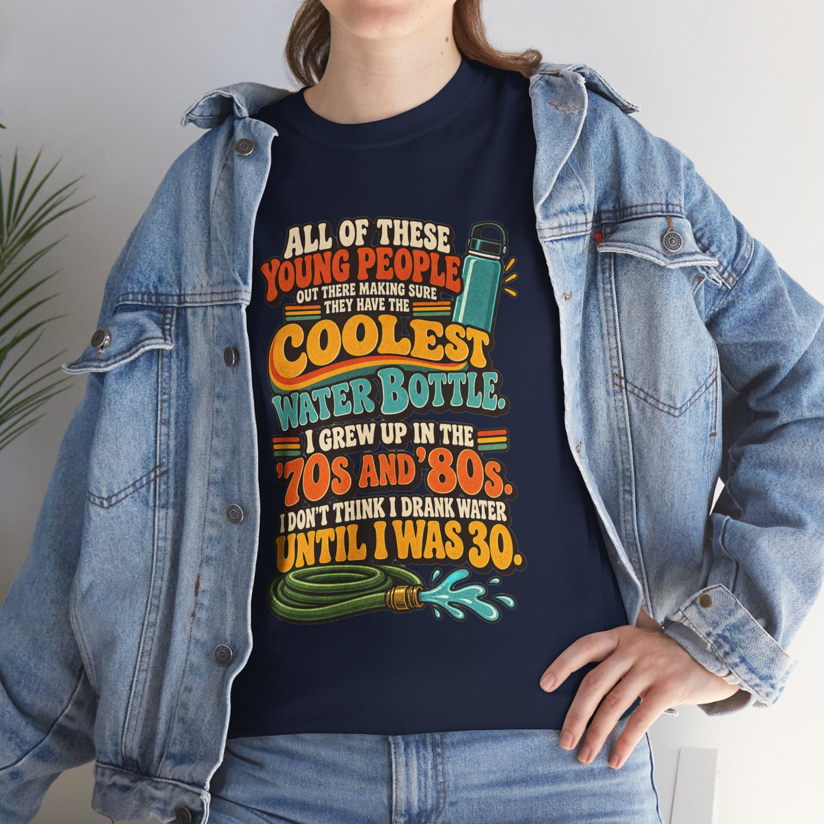 Retro 70s-80s Funny Water Bottle Tee — "Coolest Water Bottle" Graphic T-Shirt