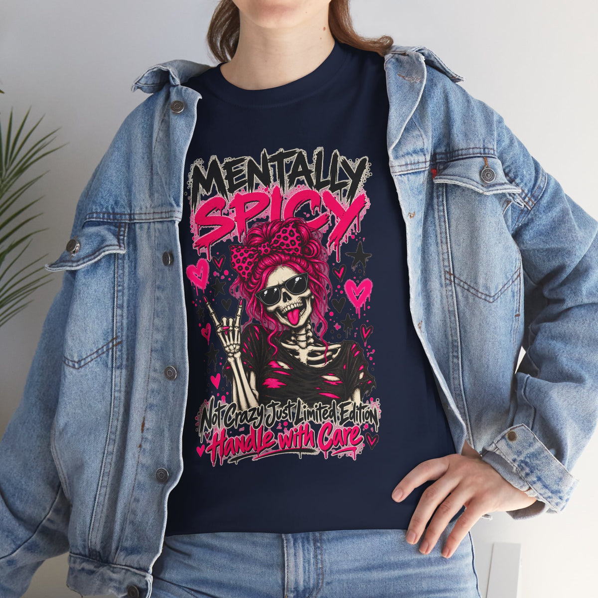 Mentally Spicy Skeleton Graphic T-Shirt