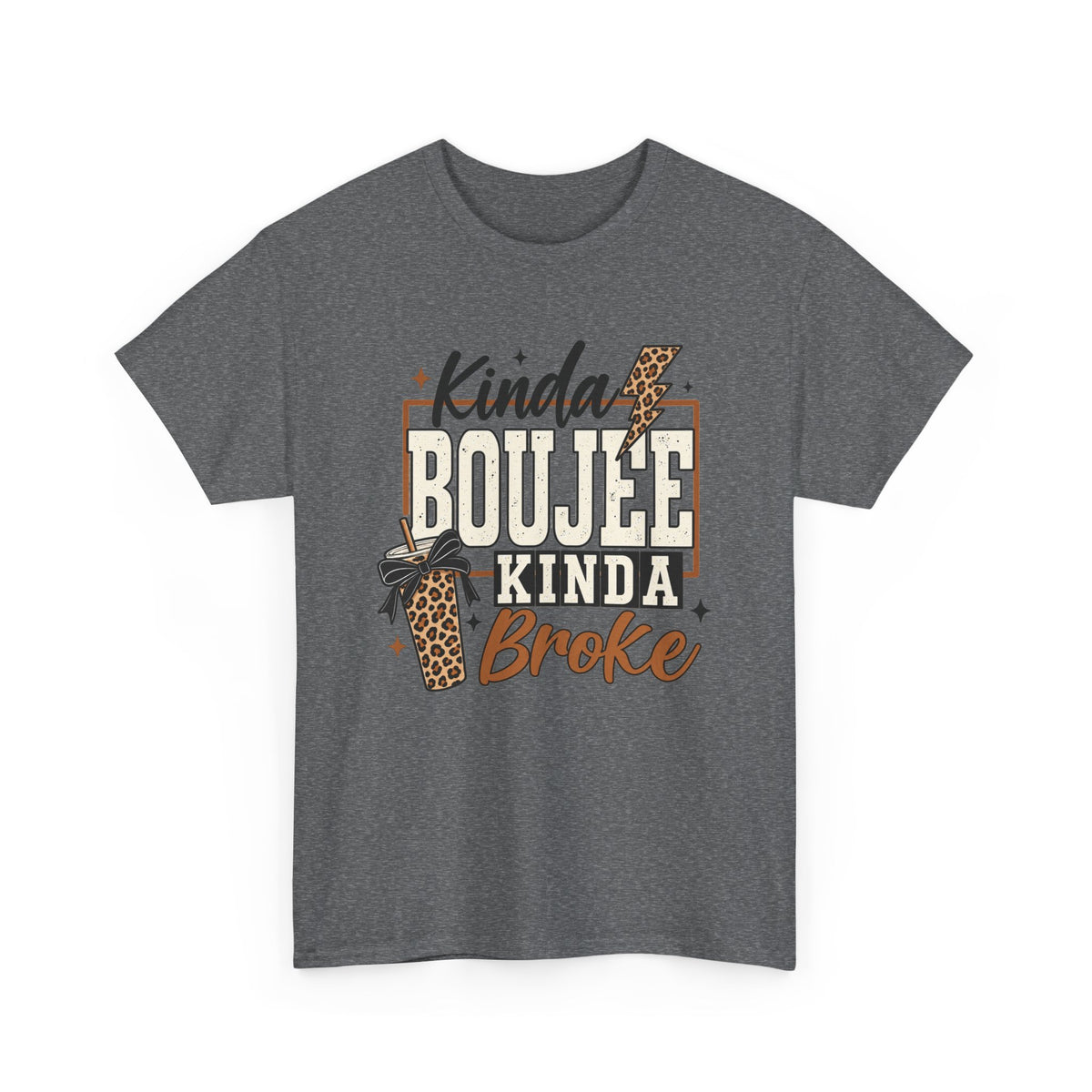 Kinda Boujee Kinda Broke Tee — Leopard Coffee Cup Graphic Shirt