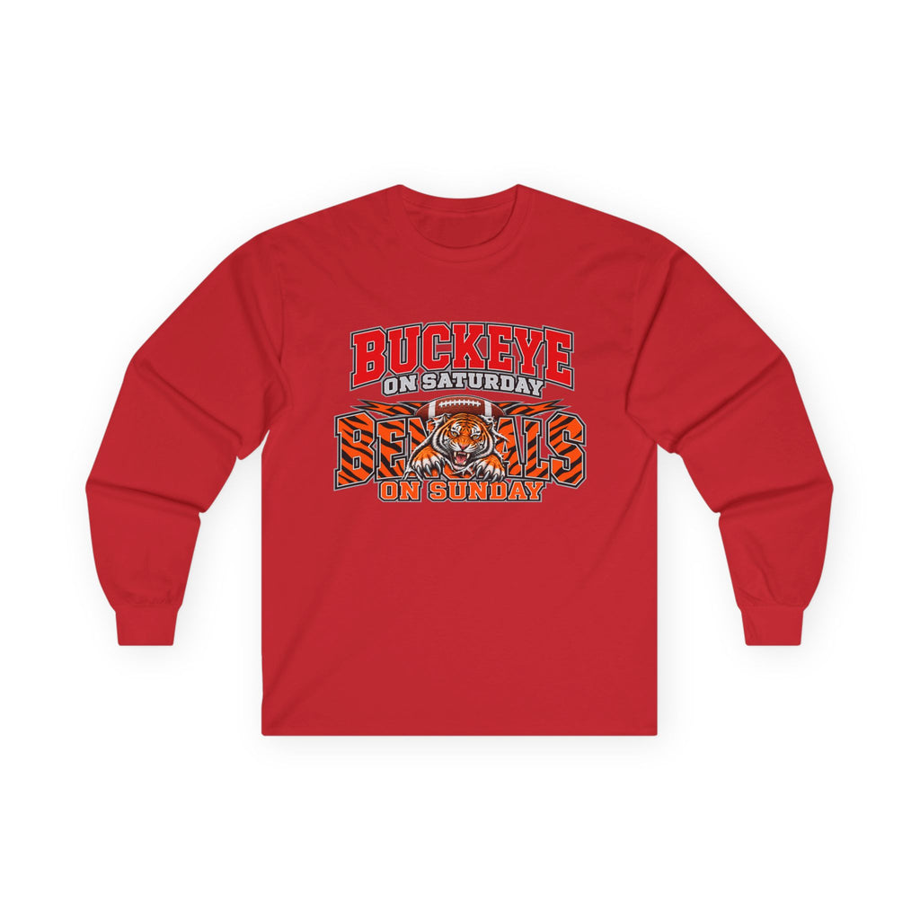 Buckeye Football Long Sleeve Tee – Saturday & Sunday Game Day Shirt