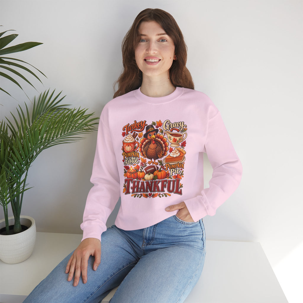 Thankful Thanksgiving Sweatshirt — Cute Turkey & Fall Harvest Crewneck