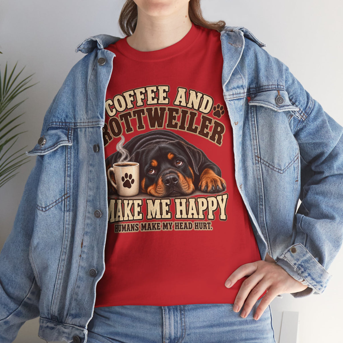 Coffee and Rottweiler Tee — "Coffee and Rottweiler Make Me Happy" Dog Lover Shirt