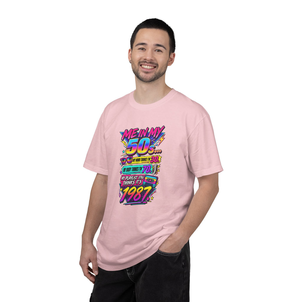 50th Birthday T-Shirt — "Me in My 50s... My Playlist Still Thinks It’s 1987" Retro Graphic Tee