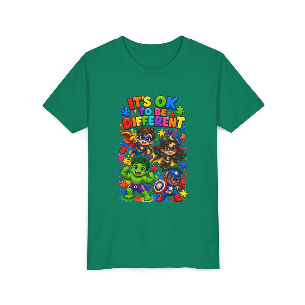 Kids T-Shirt — "It's OK to Be Different" Colorful Superhero Diversity Tee