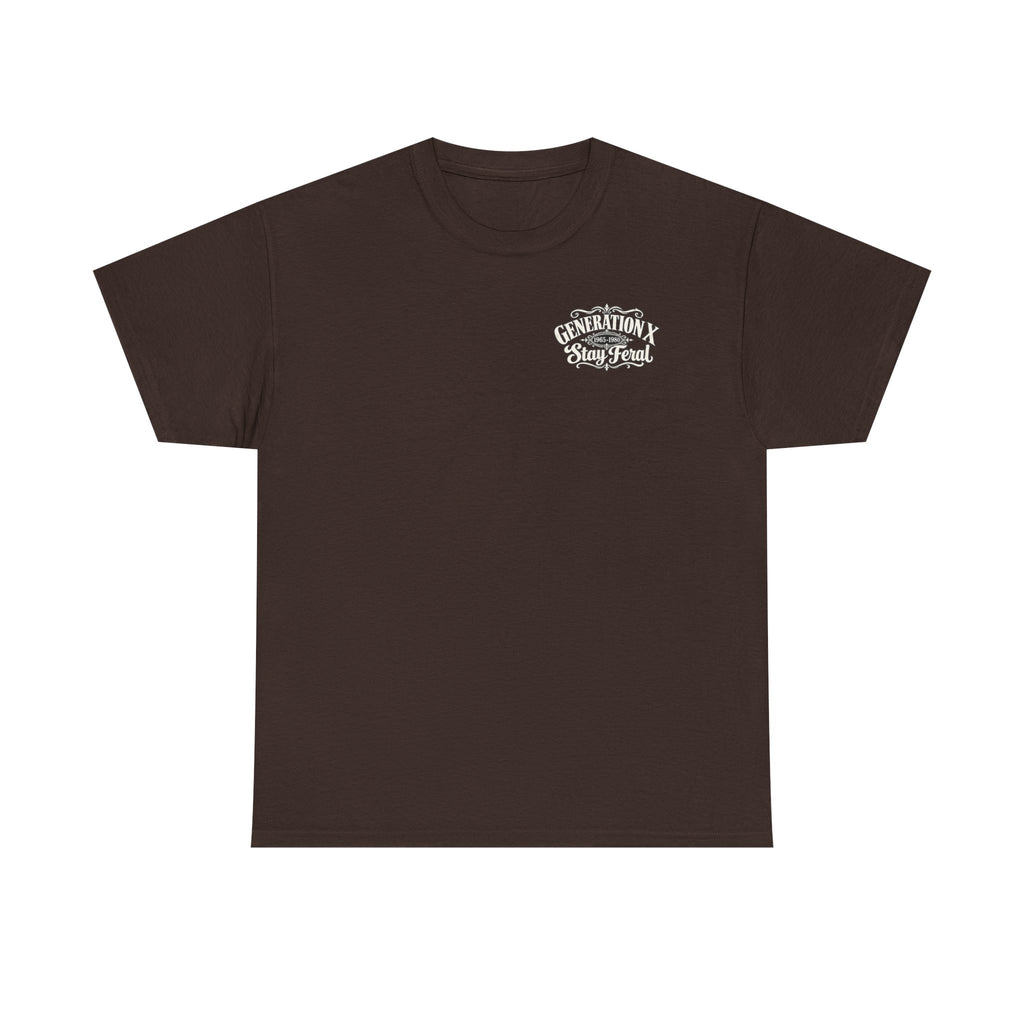 Generation X T‑Shirt — 'Stay Feral' Vintage Whiskey Label Tee (Born 1965–1980)