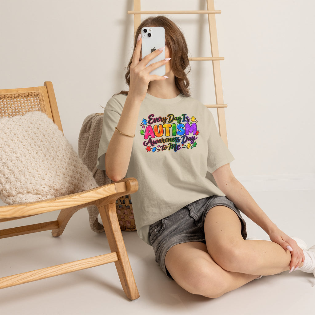 Autism Awareness T-Shirt — "Every Day Is Autism Awareness Day to Me" Colorful Puzzle Tee