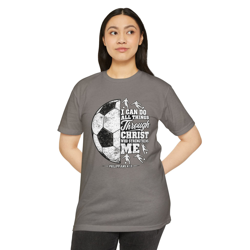 Christian Soccer T-Shirt — “I Can Do All Things Through Christ” Faith Soccer Tee