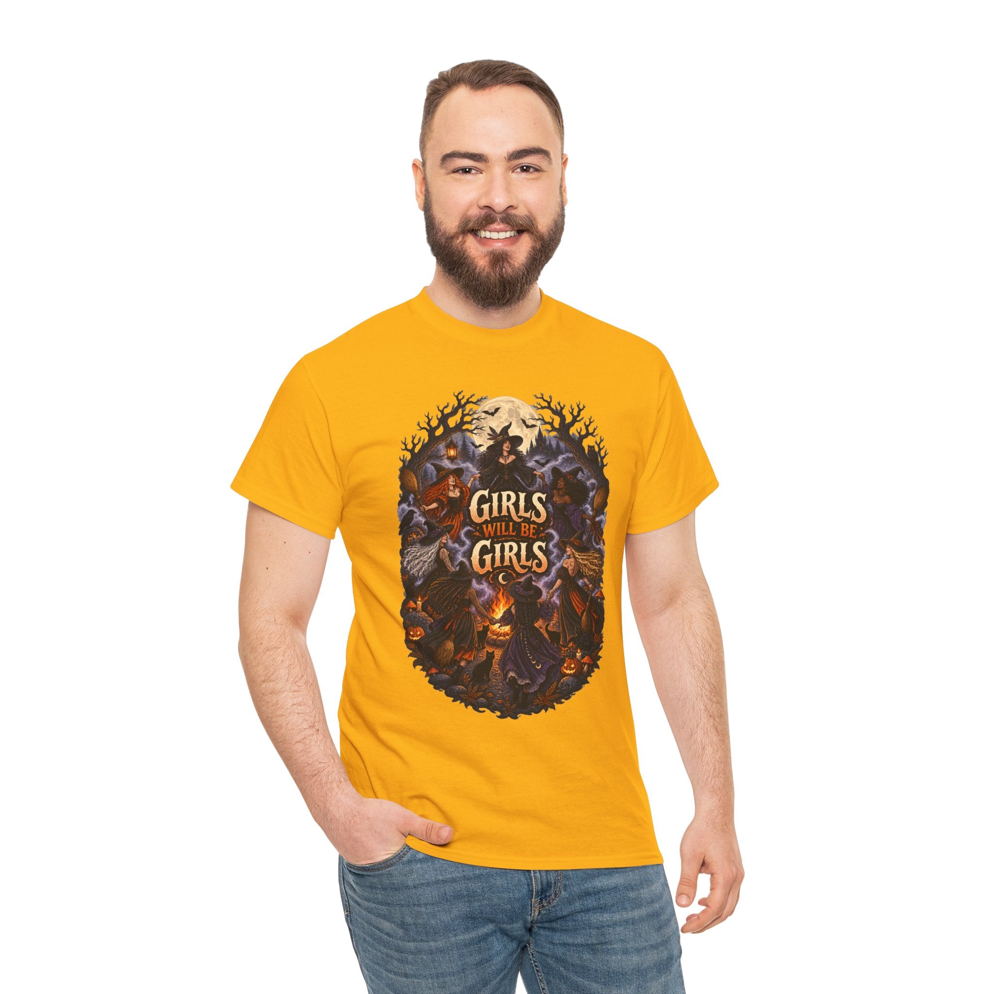 Girls Will Be Girls T-Shirt — Witchy Campfire Illustration Tee