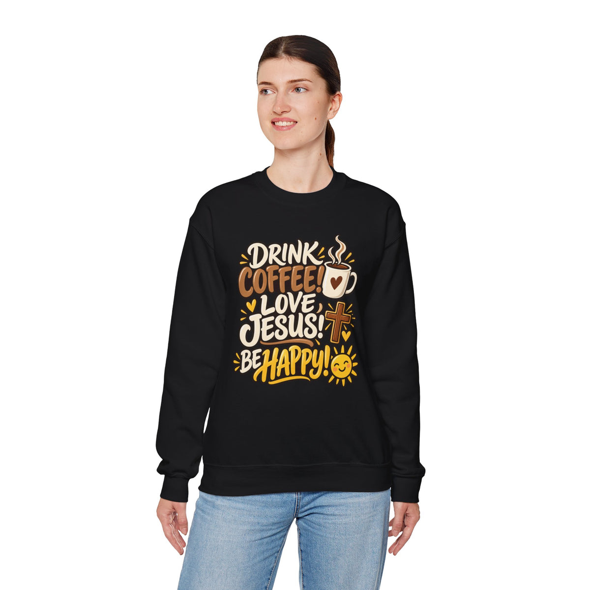 Coffee, Jesus & Be Happy Crewneck Sweatshirt
