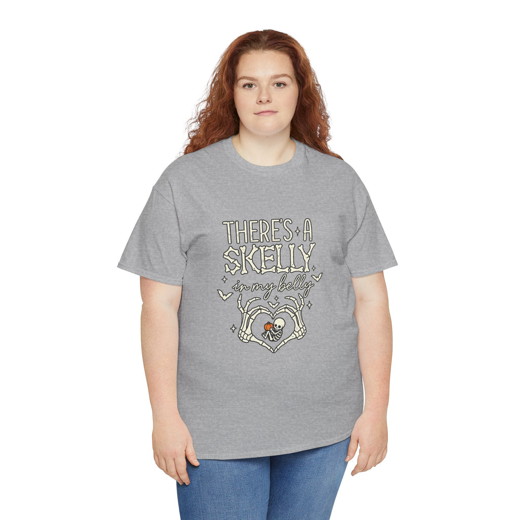 Skeleton Heart T‑Shirt — "There's a Skelly in My Belly" Cute Halloween Tee