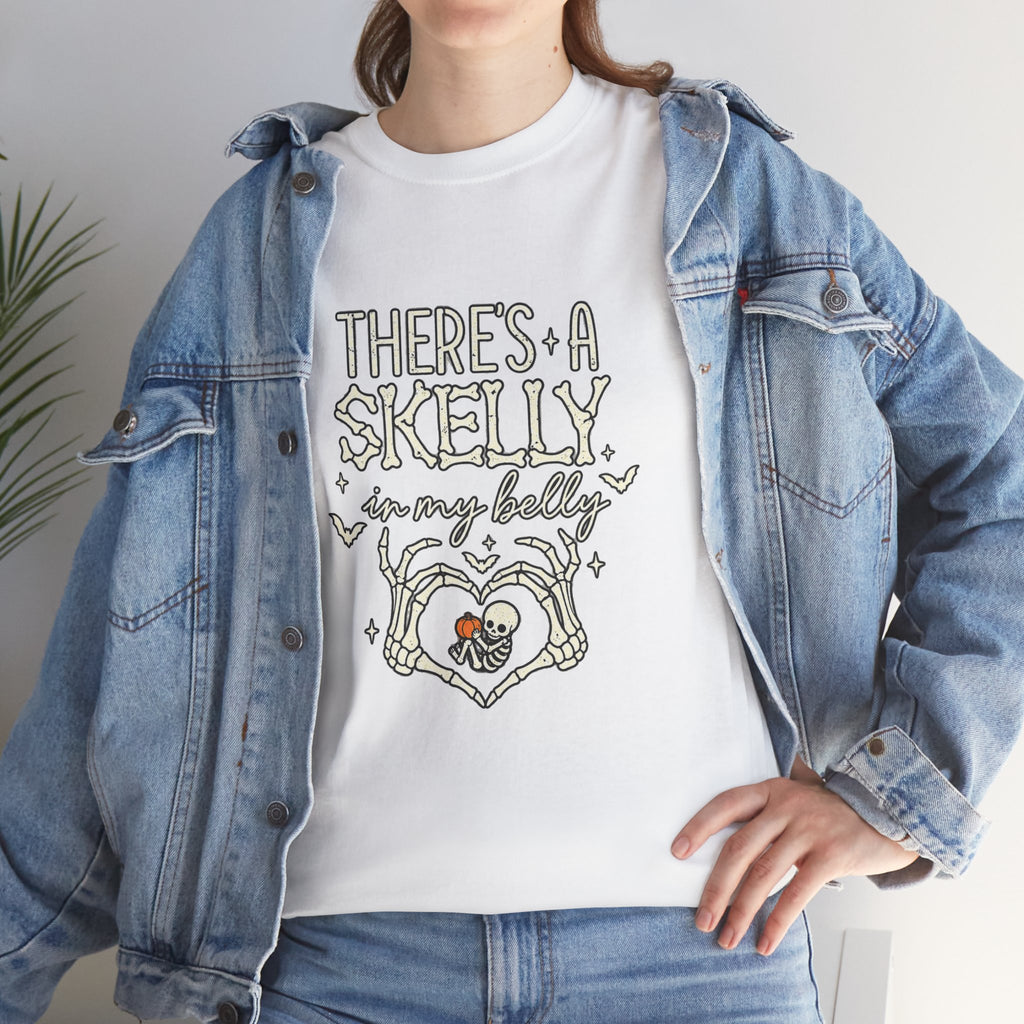 Skeleton Heart T‑Shirt — "There's a Skelly in My Belly" Cute Halloween Tee