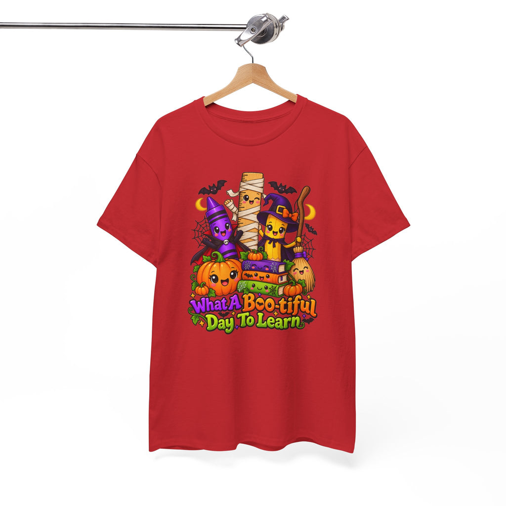 Halloween Teacher Tee — "What A Boo-tiful Day To Learn" Kids' Classroom Shirt