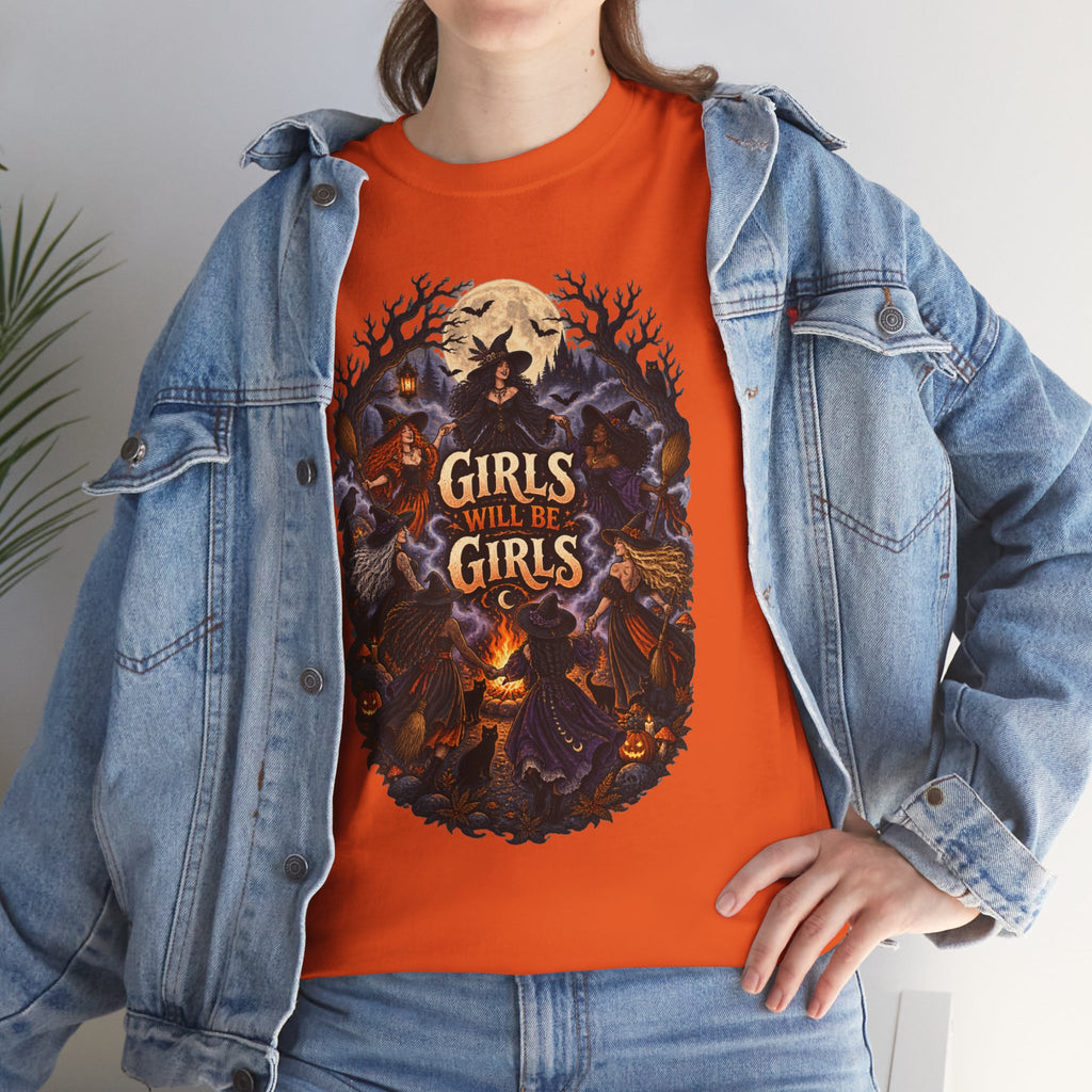 Girls Will Be Girls T-Shirt — Witchy Campfire Illustration Tee