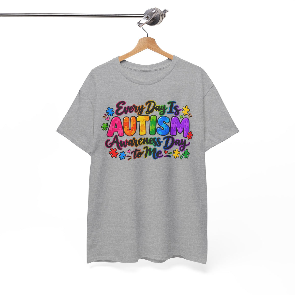 Autism Awareness T-Shirt — "Every Day Is Autism Awareness Day to Me" Colorful Puzzle Tee