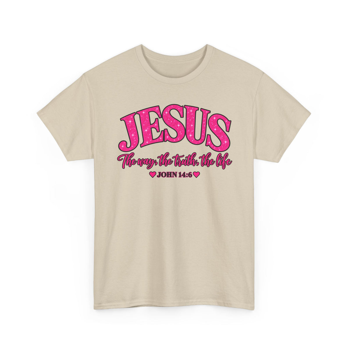 Christian T-Shirt — "JESUS The way, the truth, the life" (John 14:6) Pink Vintage Script