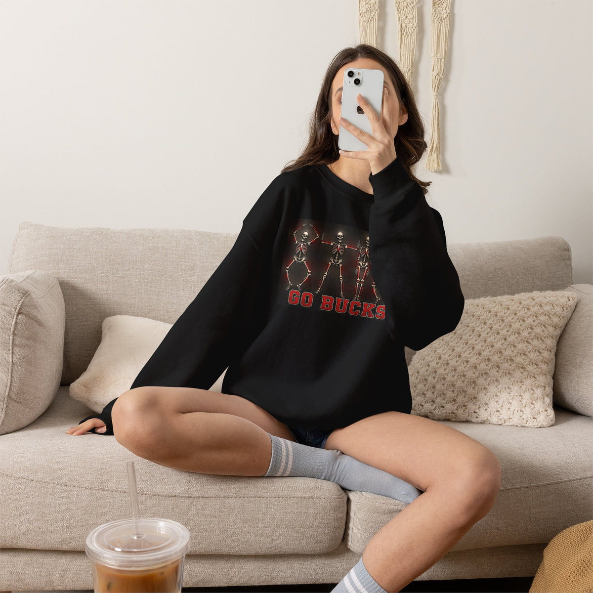 Crewneck Sweatshirt — 'Go Bucks' Dance Skeletons Graphic