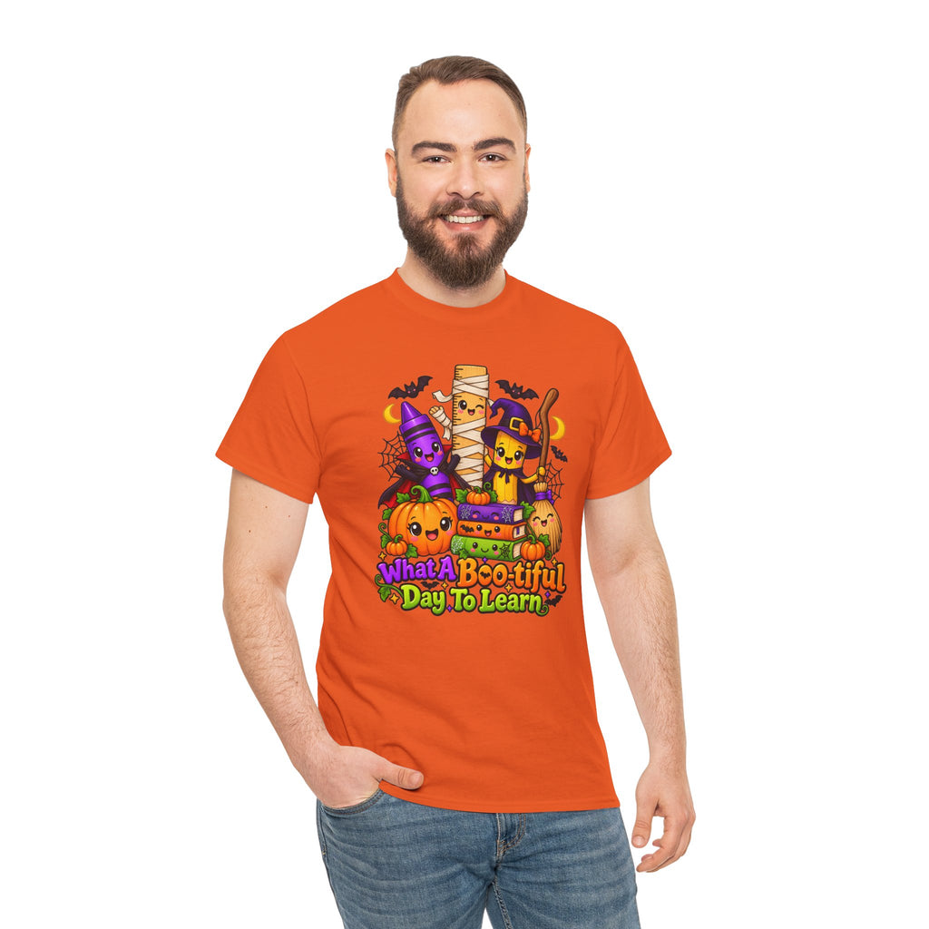 Halloween Teacher Tee — "What A Boo-tiful Day To Learn" Kids' Classroom Shirt