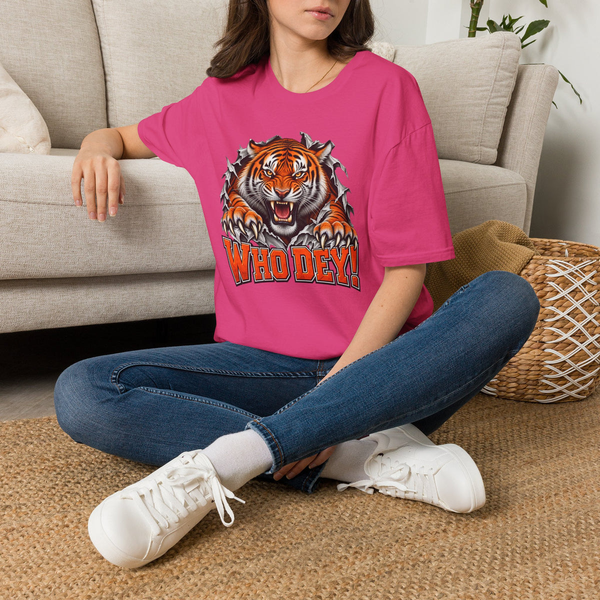 Tiger Graphic T-Shirt — "Who Dey!" Fierce Roaring Design