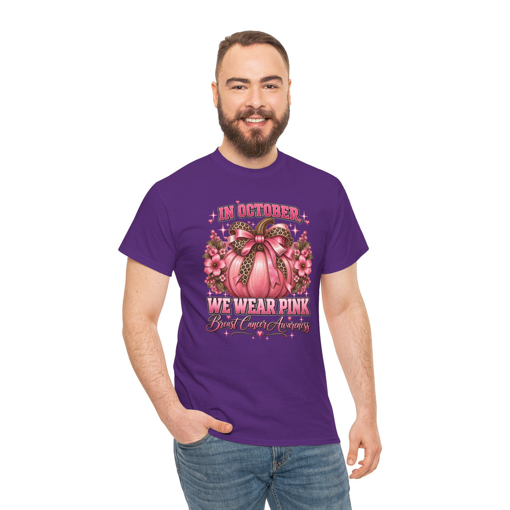 Breast Cancer Awareness T-Shirt — "In October We Wear Pink" Pumpkin Design