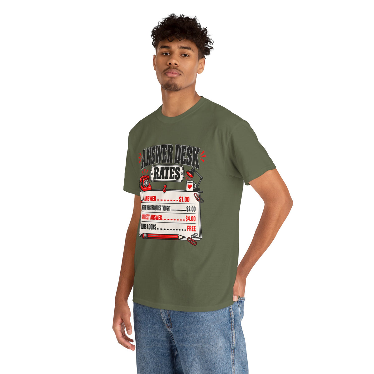 Answer Desk Rates T-Shirt — Funny Help Desk IT Support Tee ("Answer 1.00, Correct Answer 4.00")