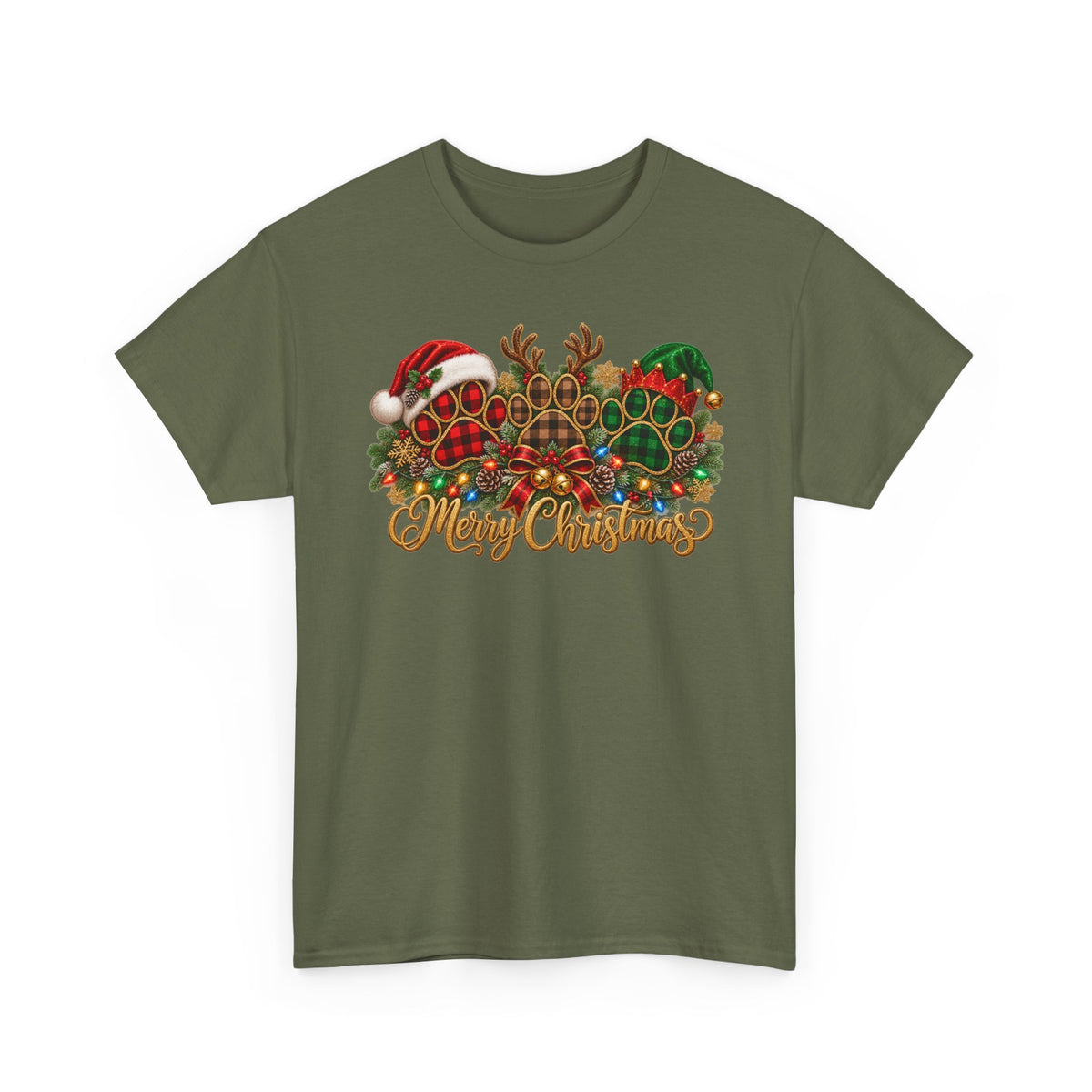 Merry Christmas Paw Prints Holiday Graphic Tee