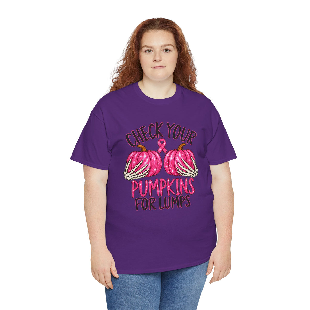 Breast Cancer Awareness T-Shirt — "Check Your Pumpkins for Lumps" Pink Ribbon Tee