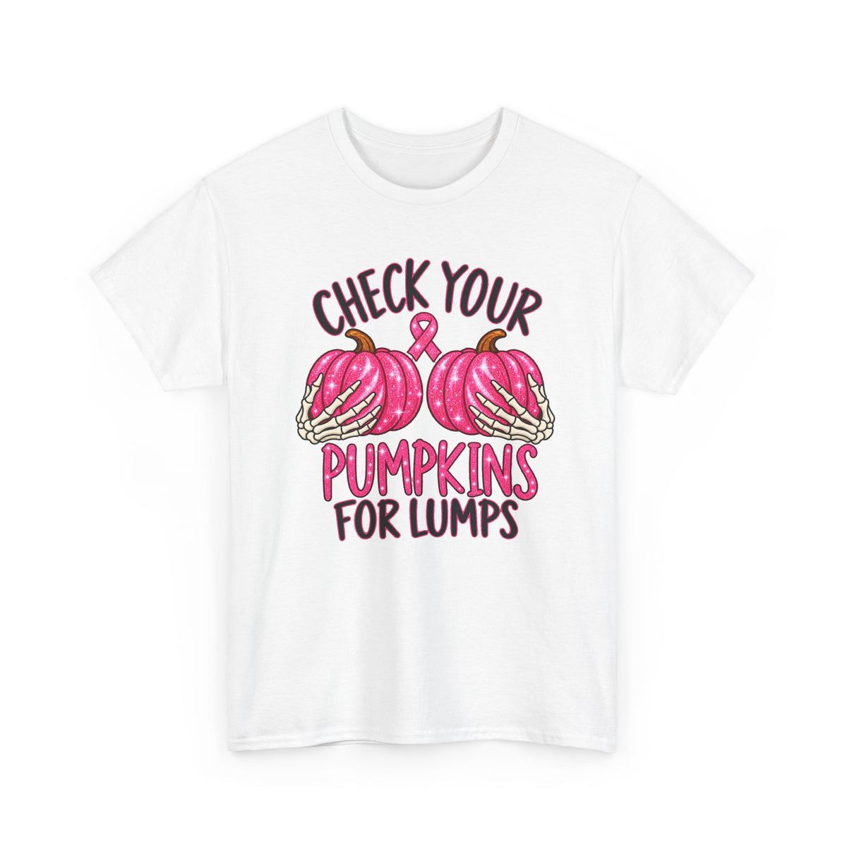 Breast Cancer Awareness T-Shirt — "Check Your Pumpkins for Lumps" Pink Ribbon Tee