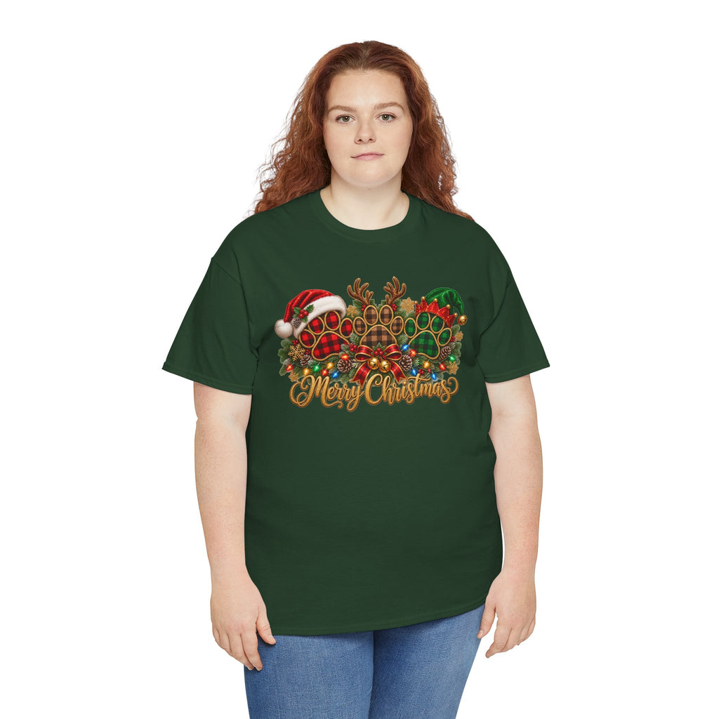 Merry Christmas Paw Prints Holiday Graphic Tee
